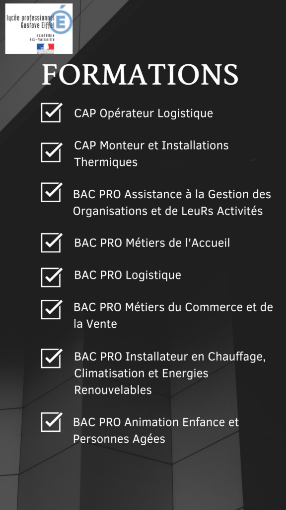 Formations proposées par le lycée Gustave Eiffel